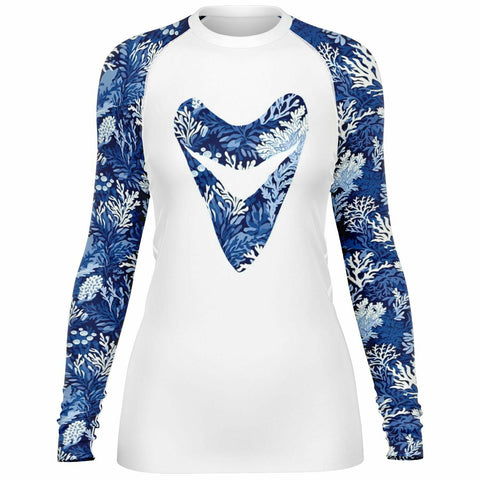 PREMIUM WOMEN'S BLUE REEF AND MEGALODON RASH GUARD - FREE SHIPPING