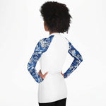 PREMIUM WOMEN'S BLUE REEF AND MEGALODON RASH GUARD - FREE SHIPPING