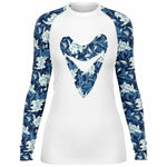 PREMIUM WOMEN'S BLUE FLORAL MEGALODON RASH GUARD - FREE SHIPPING