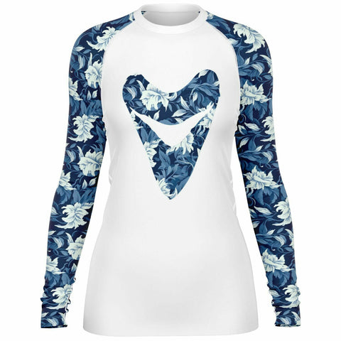 PREMIUM WOMEN'S BLUE FLORAL MEGALODON RASH GUARD - FREE SHIPPING